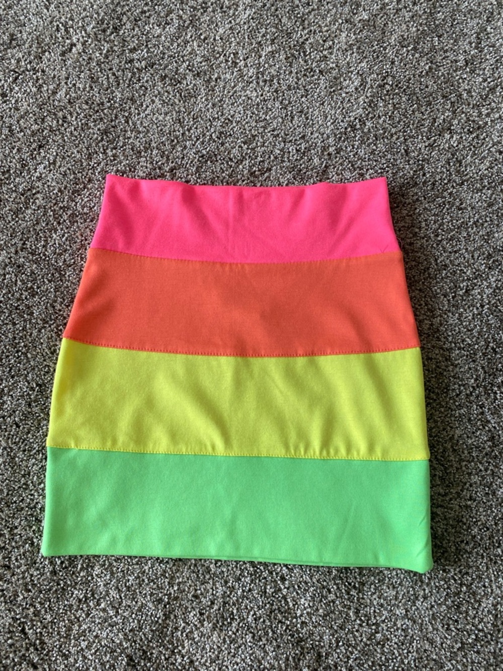 Un Deux Trois Neon Pink Orange Yellow Green Striped Mini Skirt